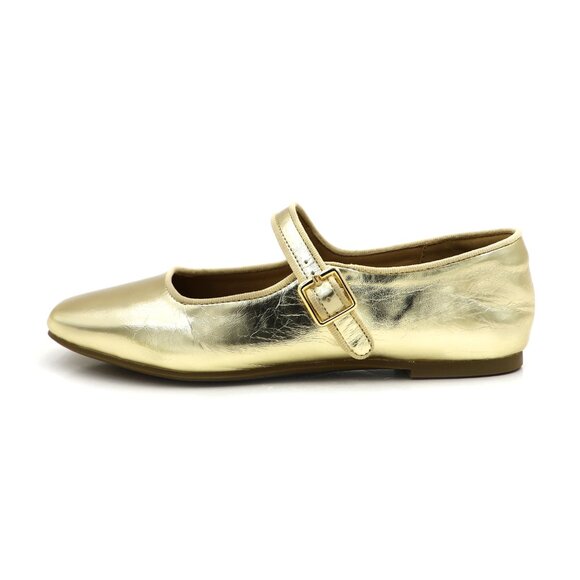 Gold Cushioned Insole Classic Mary Jane Ballet Flat Adjustable Ankle Strap - Picture 9 of 11